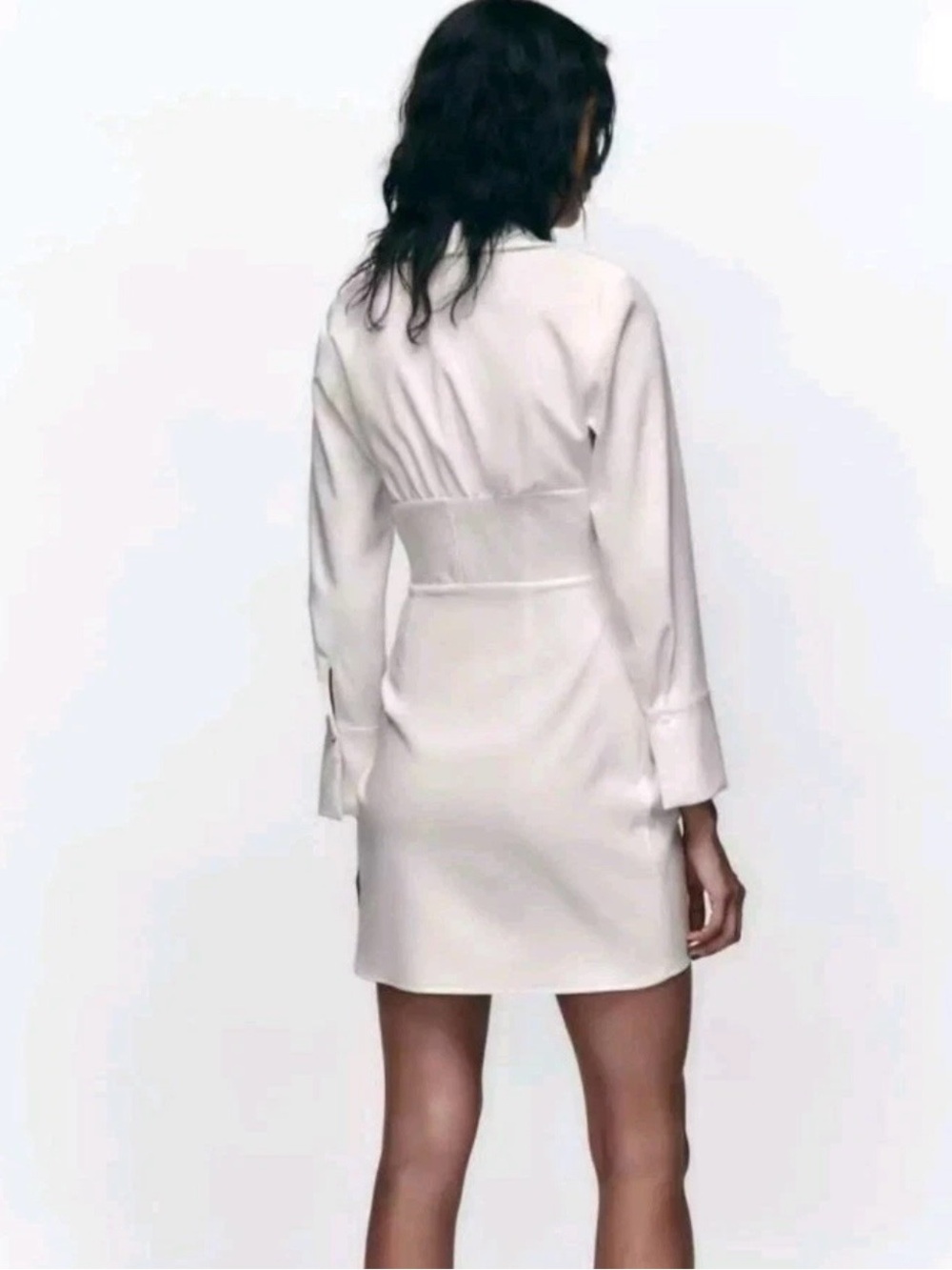 ZARA Oyster White Ruched Corset Long Sleeve Dress - Picture 2 of 11